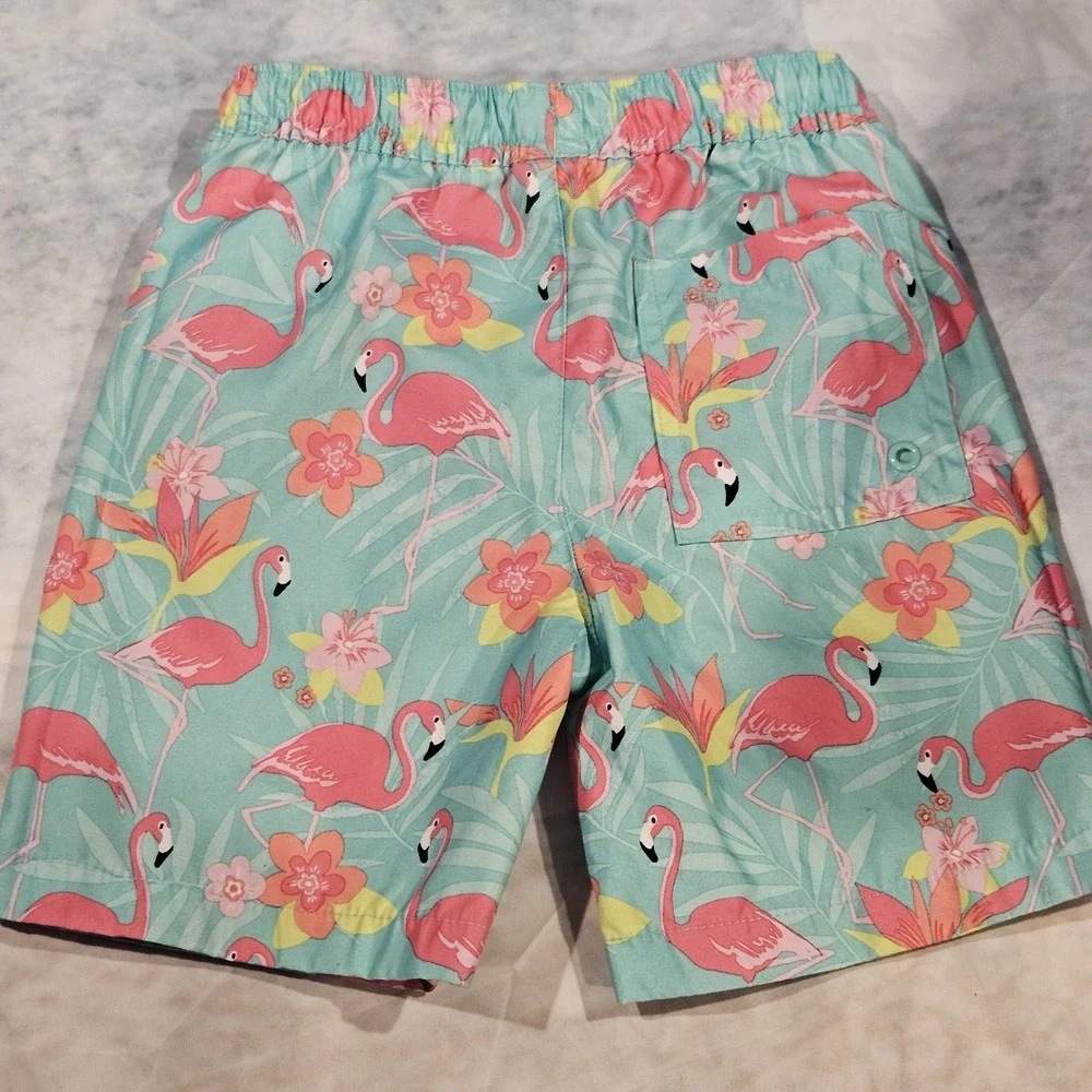 Gymboree‎ Boys Swim Trunks 4T Flamingo Tropical Print Drawstring